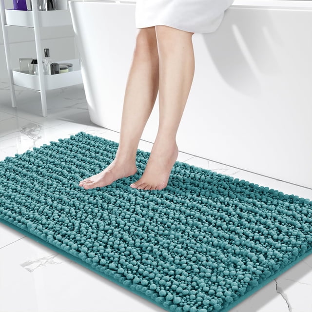 Alfombra de baño Yimobra, larga, felpilla, color aguamarina, 140 x 60 cm