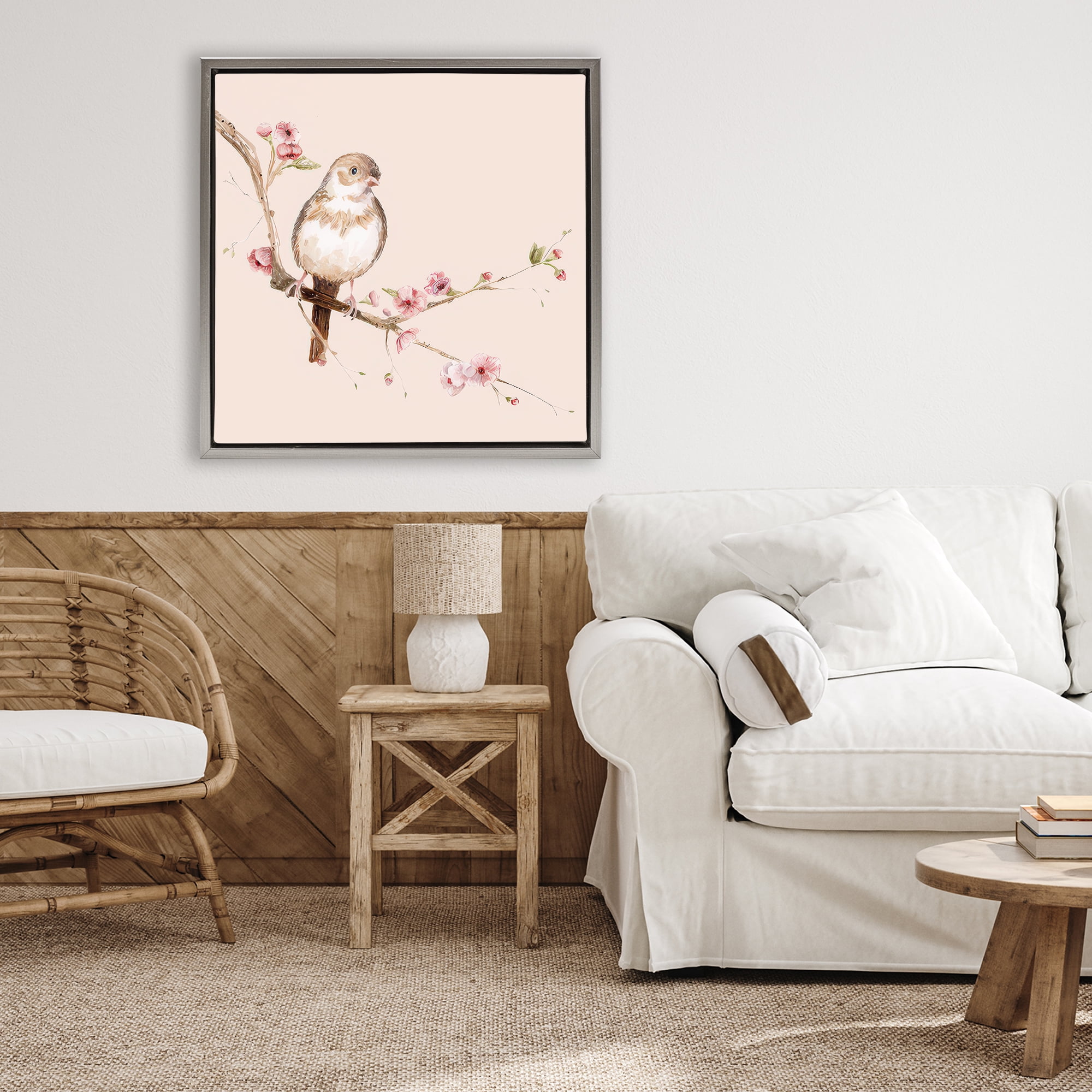 Sweetest Brown Bird Gray Framed Floater Canvas Wall Art, design by Lisa Wehmeyer