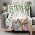 thumbnail image 2 of Happy Easter Blanket Soft Cozy Warm Twin Blanket for Bed, Plush Fuzzy Flannel Fleece Blankets for Sofa, Cutte Rabbits Eggs Floral Plants Watercolor Throw Blankets for Couch, Gifts for Men, 60"x80", 2 of 9
