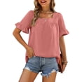 thumbnail image 2 of Blusas y blusas para mujer Elegantes camisas de verano con mangas con volantes y cuello cuadrado Blusas con lazo en la espalda OAVQHLG3B Store lin121212, 2 of 5