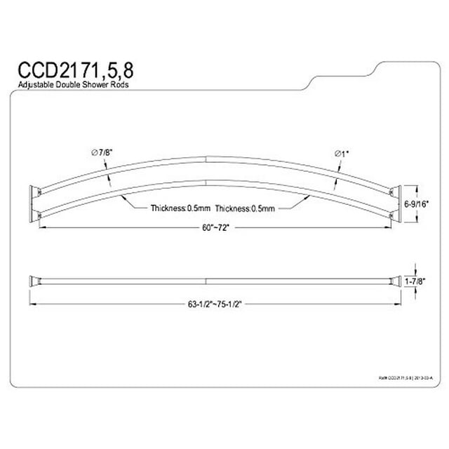Kingston Brass CCD2178 Tringle à Rideau de Douche Réglable (60 Pouces-72 Pouces) Double Courbée en Acier Inoxydable, Nickel Brossé