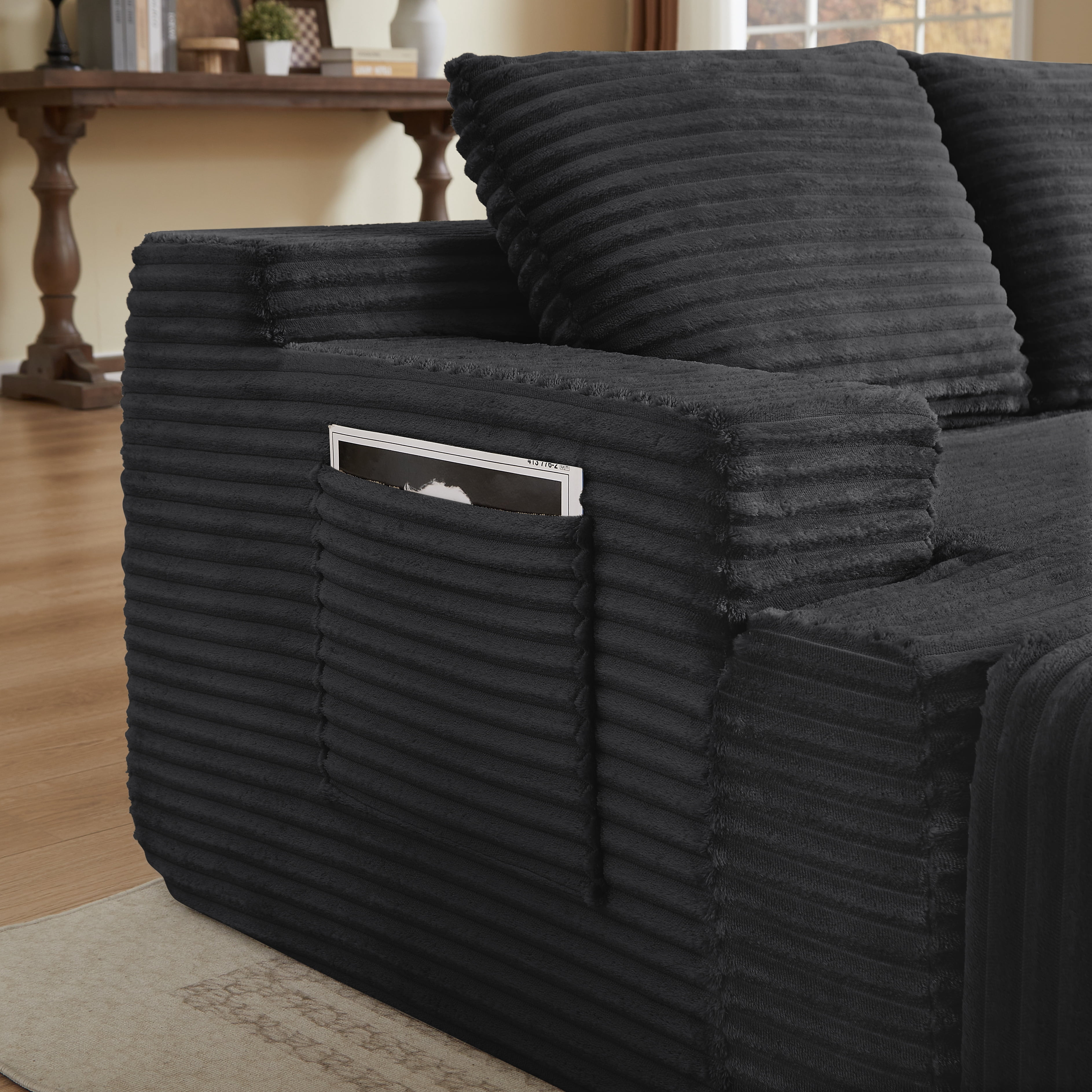 Gewnee 140"Cloud Couch Modular Sectional Sofa,Oversized Boneless Couch with Hidden Storage & Cup Holders and Side Pockets,5 Seat U Shaped Couch for Living Room.Dark Grey