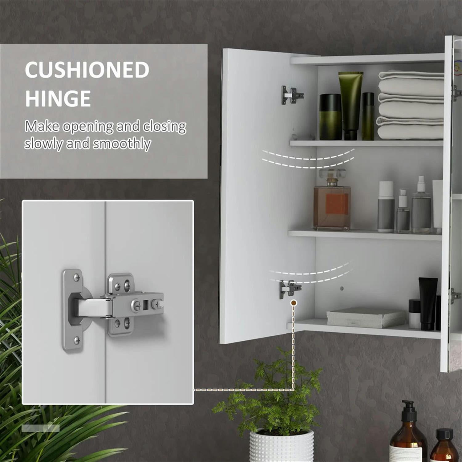 Demi Bonn Modern LED Bathroom Mirror Cabinet, 35.5"W x 25.5"H, USB Charging, Storage Cupboard, Adjustable Shelf, White