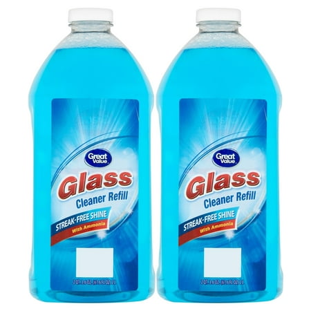 (2 Pack) Great Value Glass Cleaner Refill, Streak-Free Shine, 67.6 fl oz