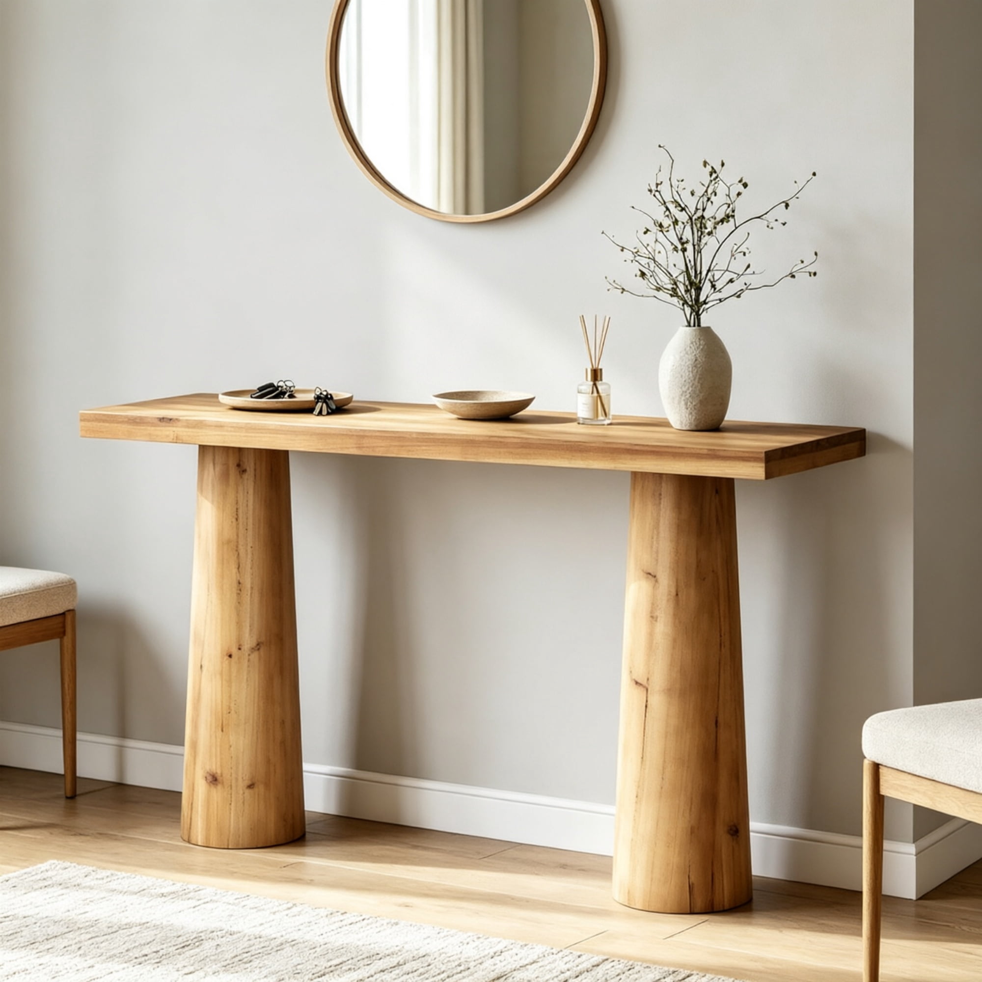 63" Farmhouse Wood Console Table with Cylindrical Legs