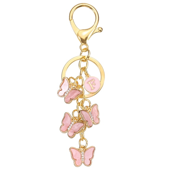 Uxcell Butterfly Initial Letter Keychain, Alphabet F Personalized Metal Pink Keyring