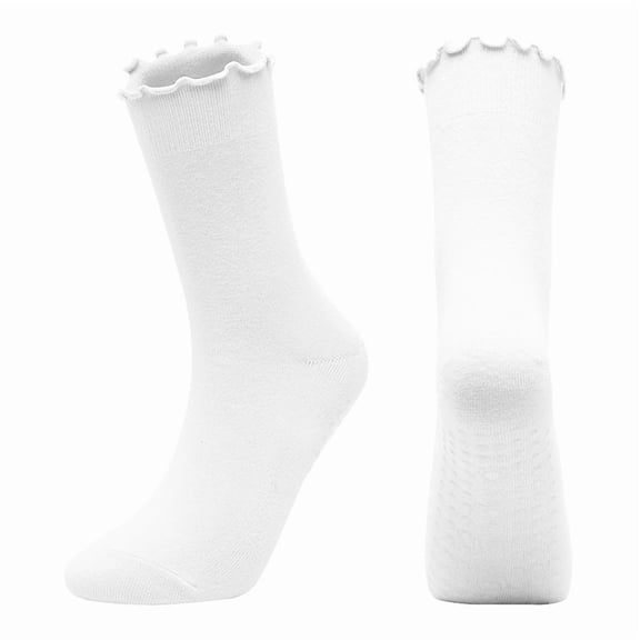 Women's Combed Cotton Yoga Socks, Anti-Slip Professional Pilates Grip Socks for Fitness Dance and Indoor Sports Activities, White, One Size