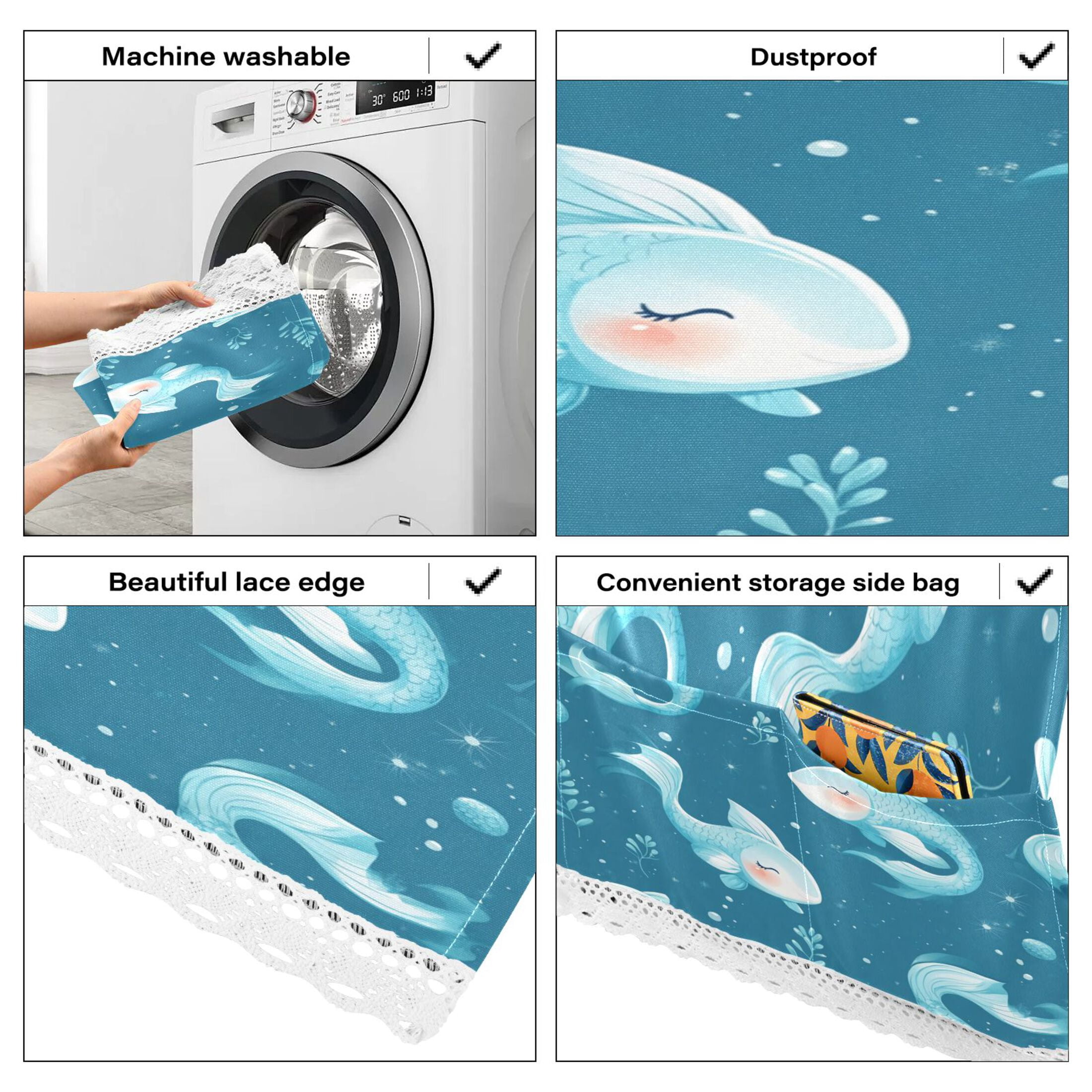 Blue FishWasher and Dryer Covers Dust-Proof and Oil Resistant Fridge Cover with 4 Storage Pockets Washing Machine Top Cover for Laundry Kitchen Home 51.2 x 22 In