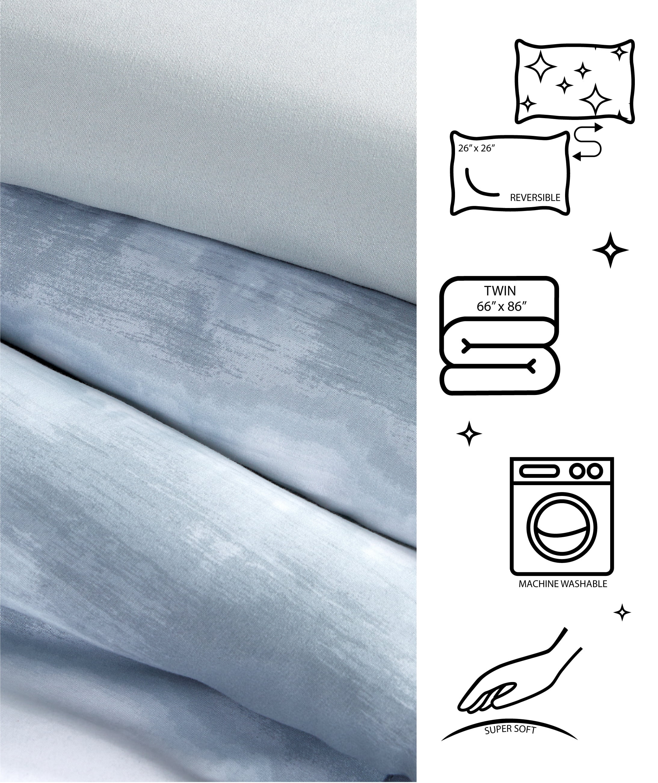 Urban Shop Tie Dye Grey 3 Piece Comforter Set, Twin