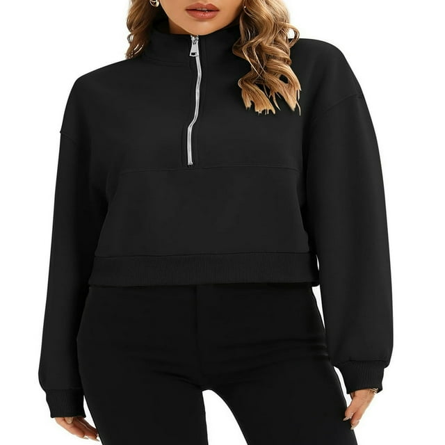 Sweatshirts Demi-Zip pour Femmes Col Montant Manches Longues Pull Tops