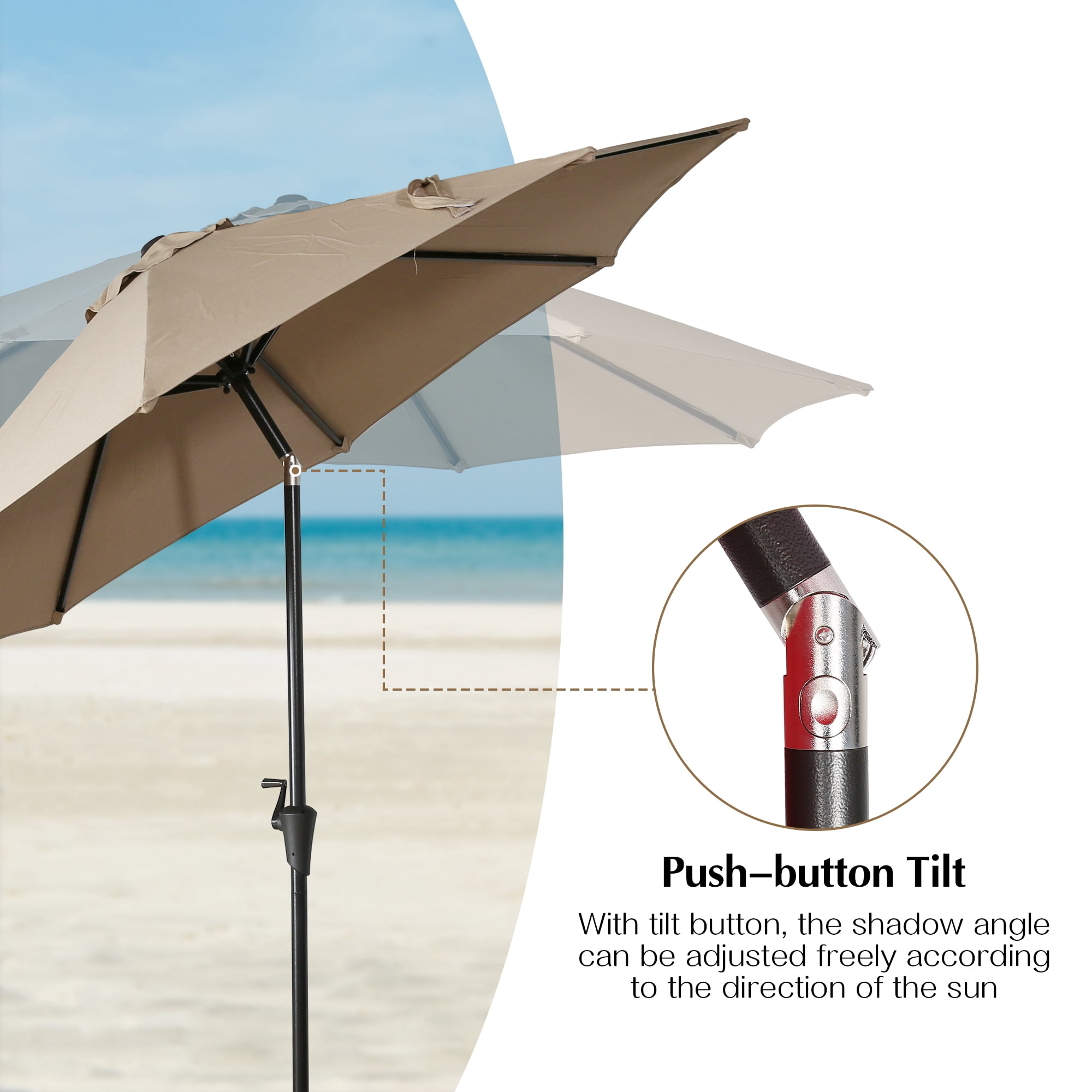 Iwicker 9Ft Sunbrella Patio Umbrella Outdoor Aluminum Market Umbrella with Crank and Push Button Tilt, Heather Beige