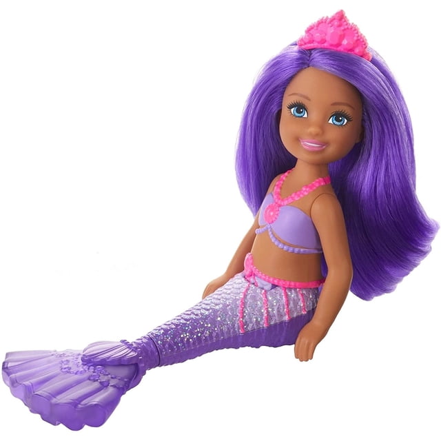 Muñeca Barbie Dreamtopia Chelsea Mermaid, 6.5 pulgadas con cabello y cola púrpura Barbie Barbie