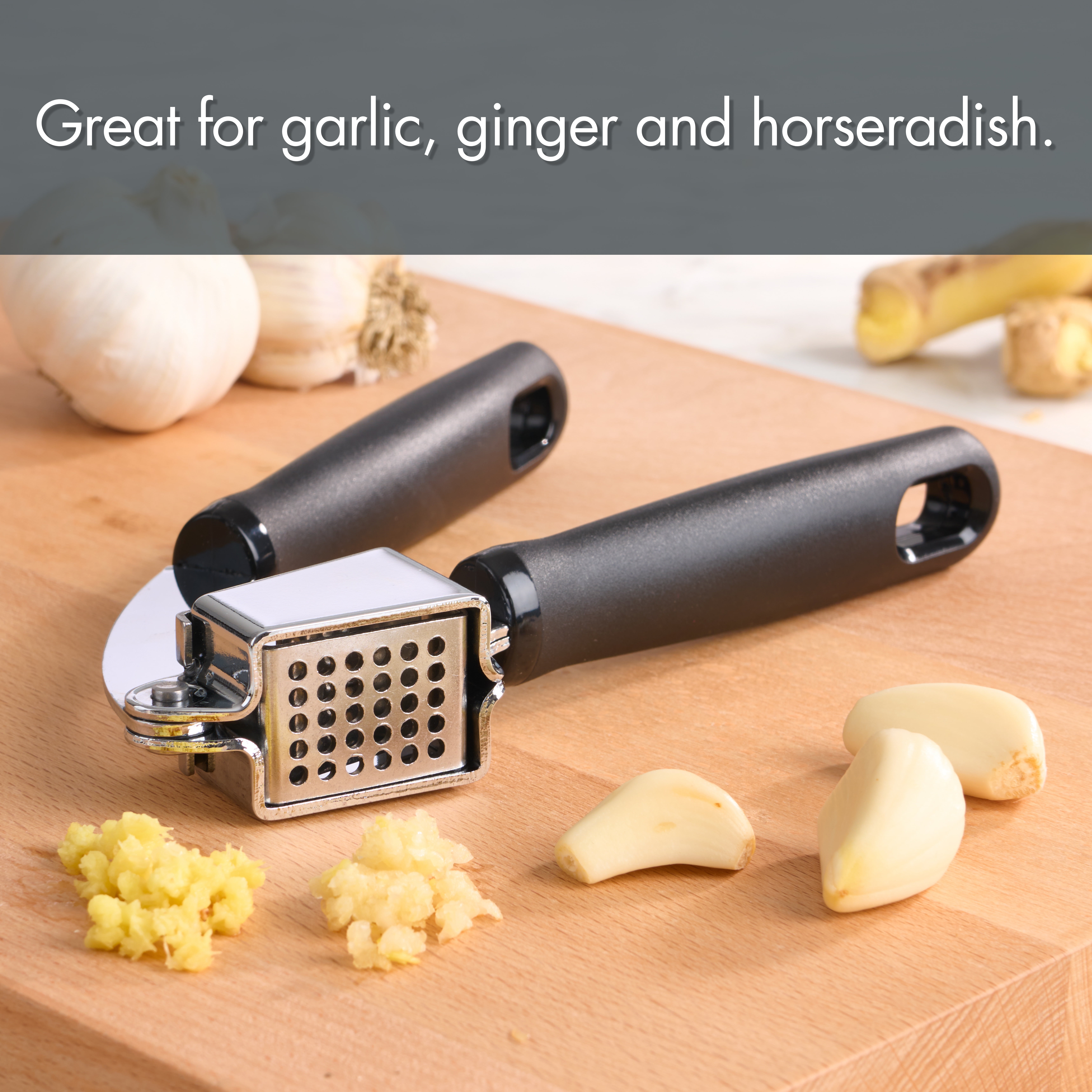 Mainstays 7.7in Ergonomic Lightweight Stainless Steel Garlic Press