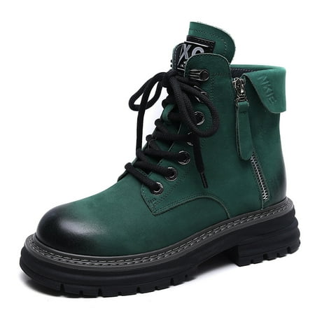 

Women‘s Retro Style Chunky Heeled Double Zipper Boots Round Toe Platform Combat Boots Women‘s Footwear