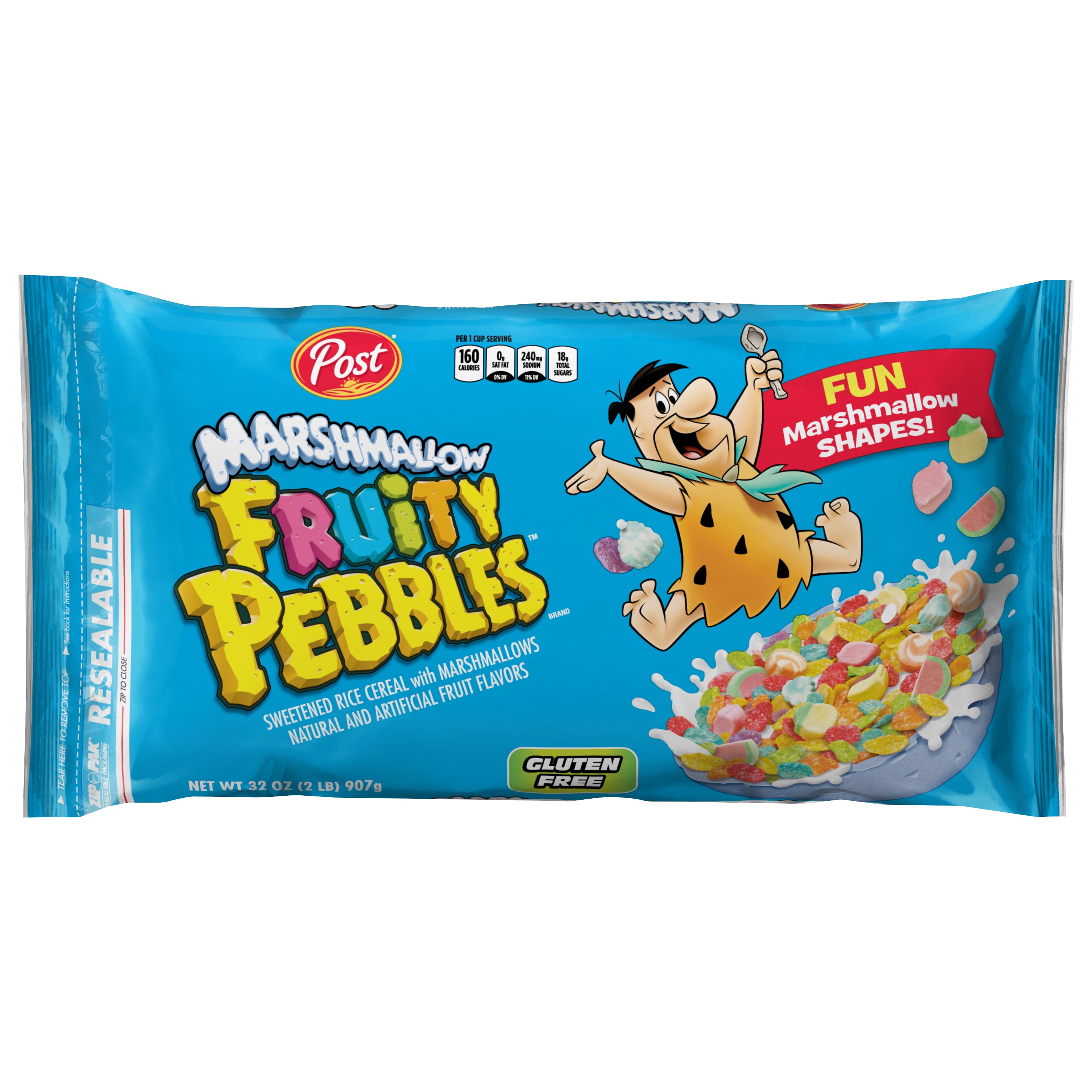 Post, Breakfast Cereal, Fruity Pebbles With Marshmallows, 32oz Bag