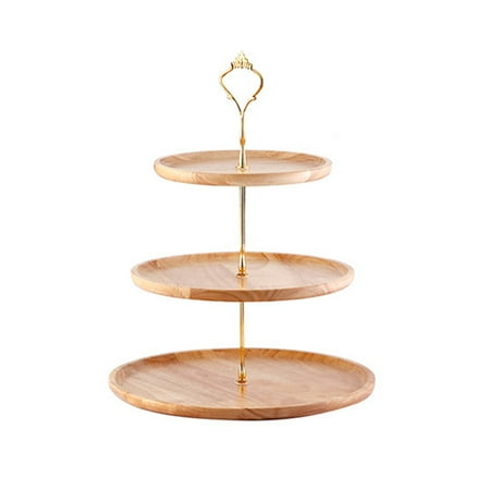 

Home Party Wood Fruit Cake Stand Display Serving With Handle Removable Practical