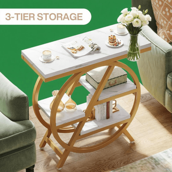 3-Tier Industrial End Table, Slim Side Table with Open Storage, Wood & Metal Frame for Living Room/Bedroom/Office