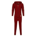 thumbnail image 4 of Men's Fleece Lined Hooded Jumpsuit, Insulated Zip Up, Pure Color Splicing, Casual One Piece Pajamas, Autumn Winter, 4 of 9