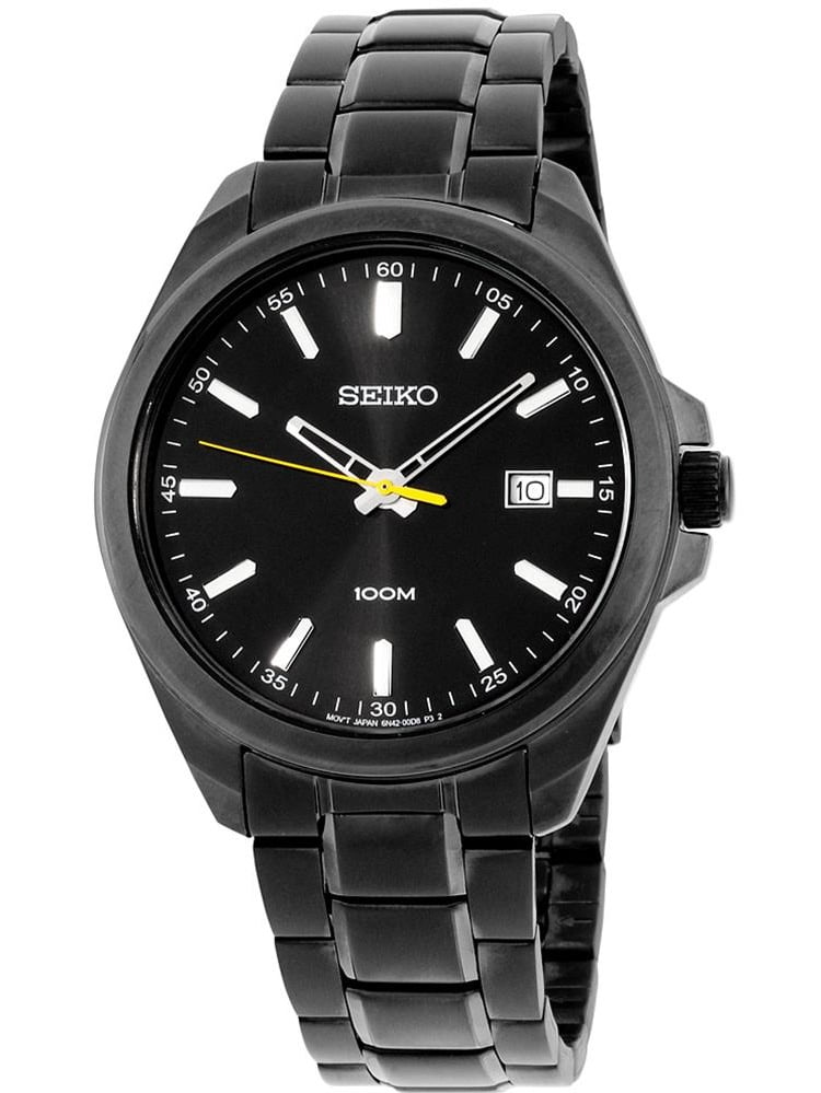 Seiko Men's Dress 42mm Black Steel Bracelet & Case Hardlex Crystal Quartz  Analog Watch SUR073 