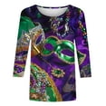 thumbnail image 4 of SOOMLON Mardi Gras Shirts Women Tuesday Shirts Carnival Themed Party 3/4 Sleeve Outfits Funny Mask Graphic Tshirts Tunic Round Neck Tops New Orleans Holiday Blouses 2025 Multicolor XL, 4 of 5