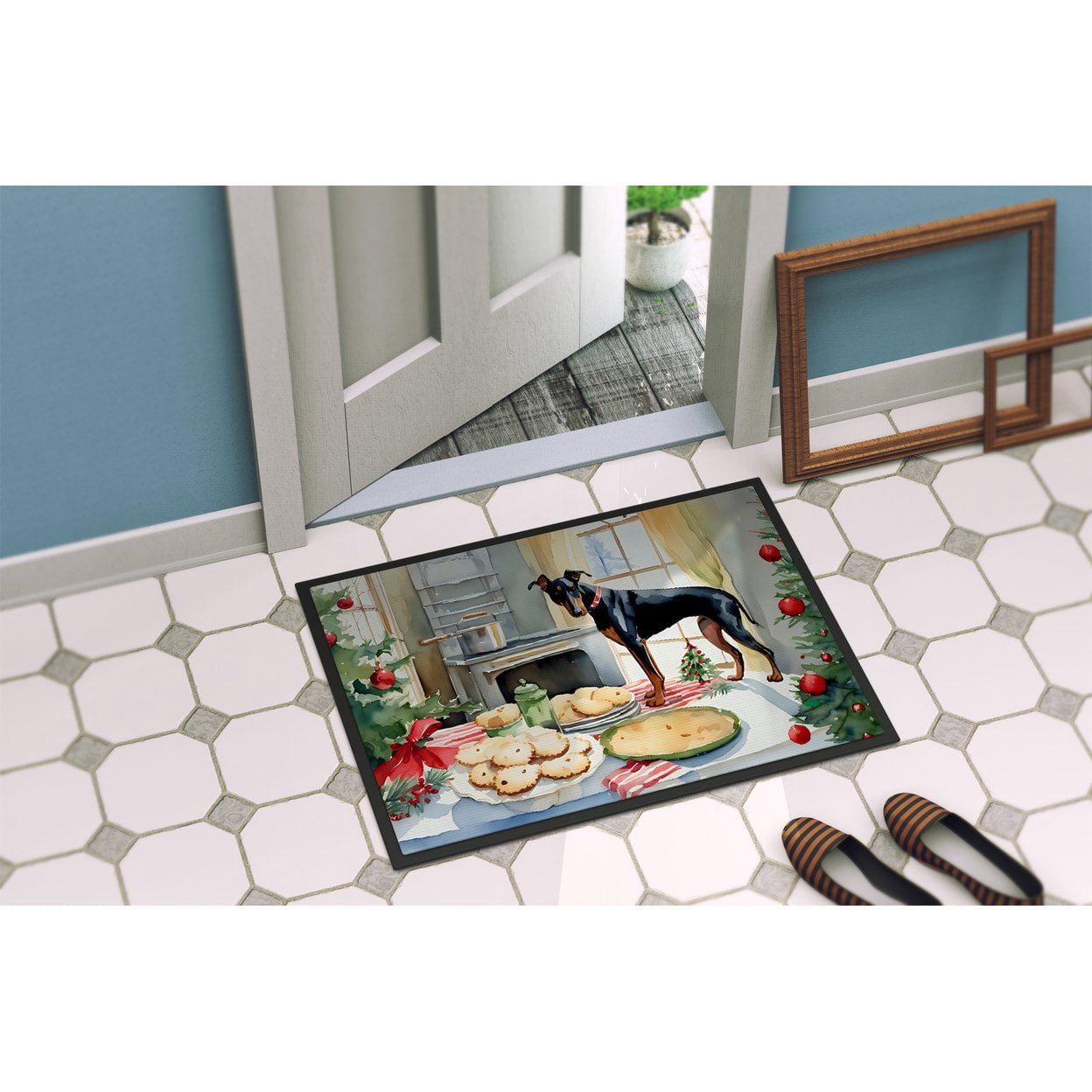Carolines Treasures DAC3779MAT 18 x 27 in.  Doberman Pinscher Christmas Cookies Doormat