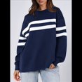 thumbnail image 4 of Sudadera Holgada A Rayas para Mujer, Cuello Redondo, Larga, Informal, con Bloques de Color, para Otoño Azul Marino L, 4 of 9
