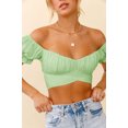 thumbnail image 4 of Women's Ruffle Short Sleeve Tie Up Back Crop Top Off Shoulder Bardot Blouse,Light Green,M, 4 of 8