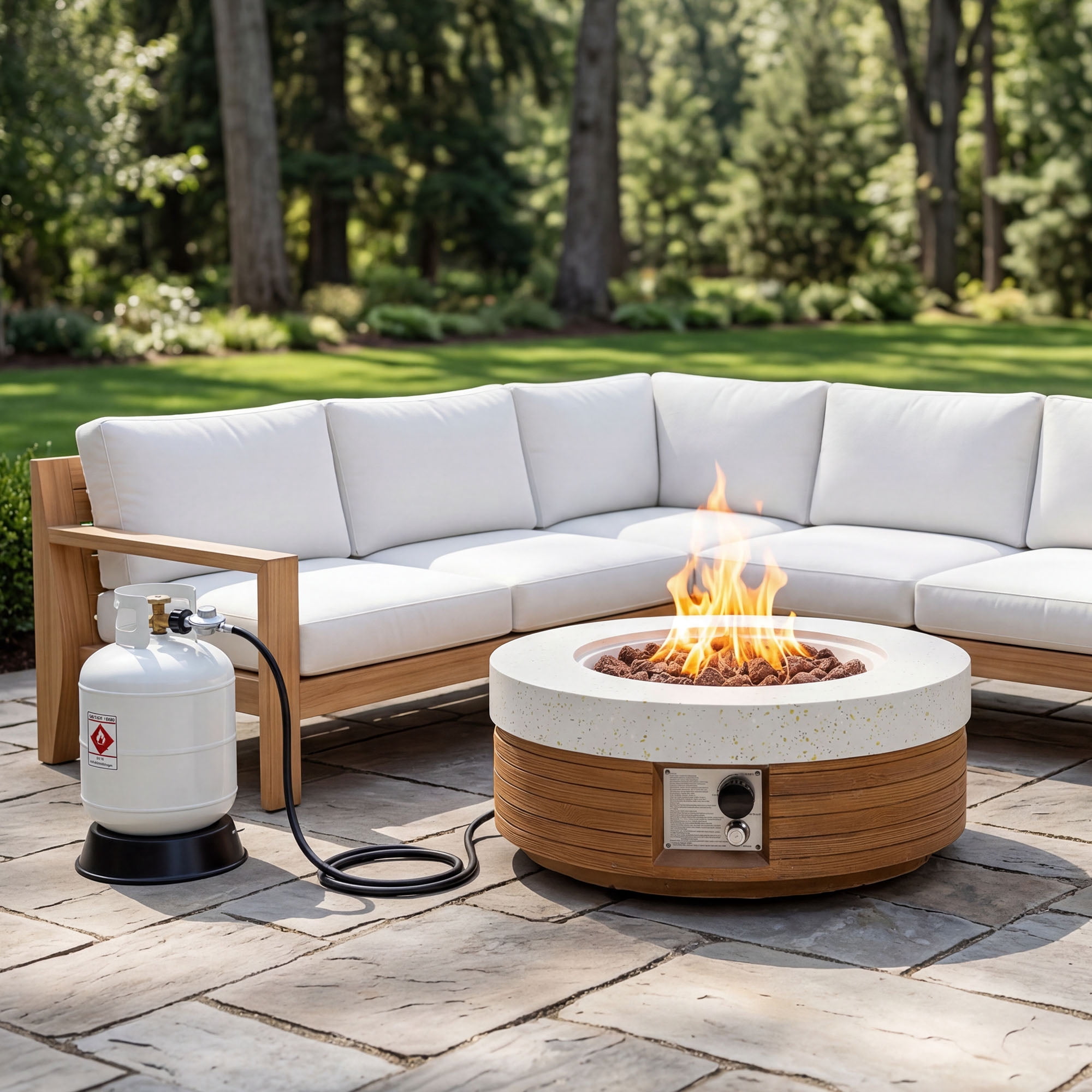 VENTOPYR 28" Round Dual-Texture Concrete Fire Pit Table with Cover & Lava Rocks​​