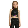 thumbnail image 2 of YMNXA Big Kids Girls Tank Top Sleeveless Turtleneck Letter Print Comfortable Fashion Crop Top For Party And Performance Black 8-9 Years, 2 of 4