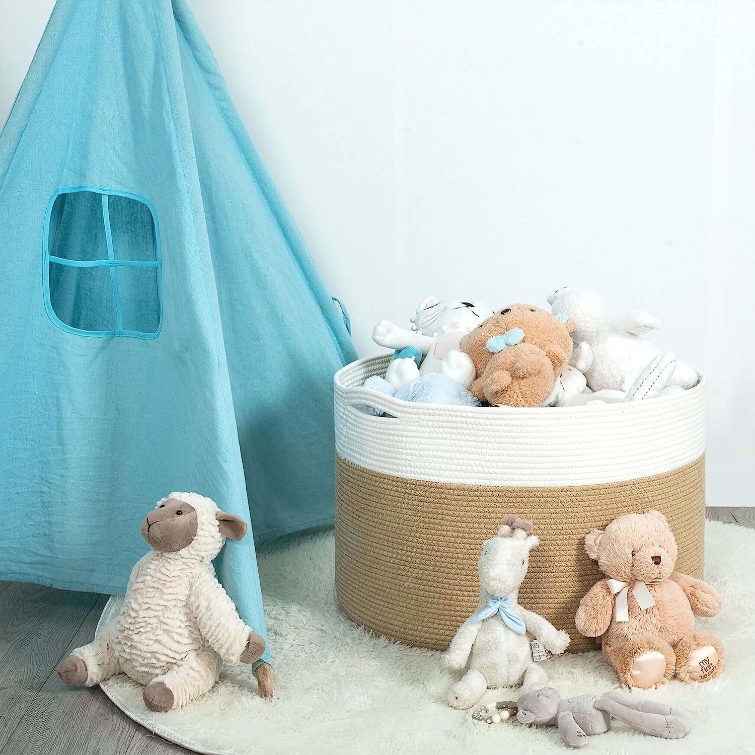ZFITEI Extra Large Blanket Basket (21.6"x13.7") Woven Rope Baskets Laundry Basket Blanket for Living Room, Laundry, Nursery, Baby Toy, Beige