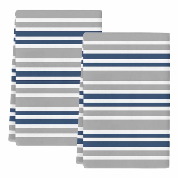 Dish Towels, Navy Blue Stripes Absorbent Kitchen Towels 2 PCS, Contrast Gray Lines Striped Microfiber Hand Towels Dish Cloths Tea Towels for Home Bathroom Cleaning Drying,18X28-Inch,