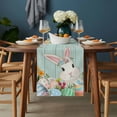 thumbnail image 2 of Easter Bunny Table Runner - 60 Inch Long, Kitchen Dining Table Runner Dresser Scarves, Spring Watercolor Eggs Flower Wood Grain Teal Farmhouse Decor for Coffee Tables Wedding Party Banquet, 2 of 8