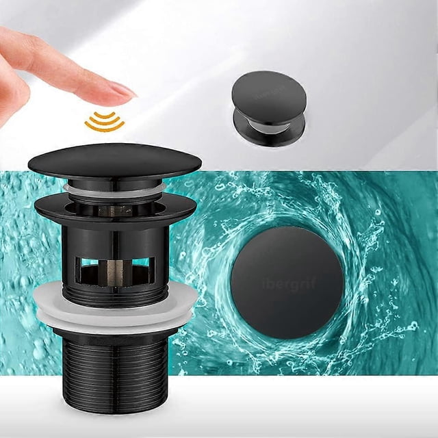 Sink Drain, Pop-up Sink Drain, Sink Drain with Overflow, Pop Up, Black