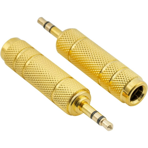 1/4 inch Female to 1/8 inch Male Audio Stereo Converter Jack Plug Adapter, Gold(Pack of 2)