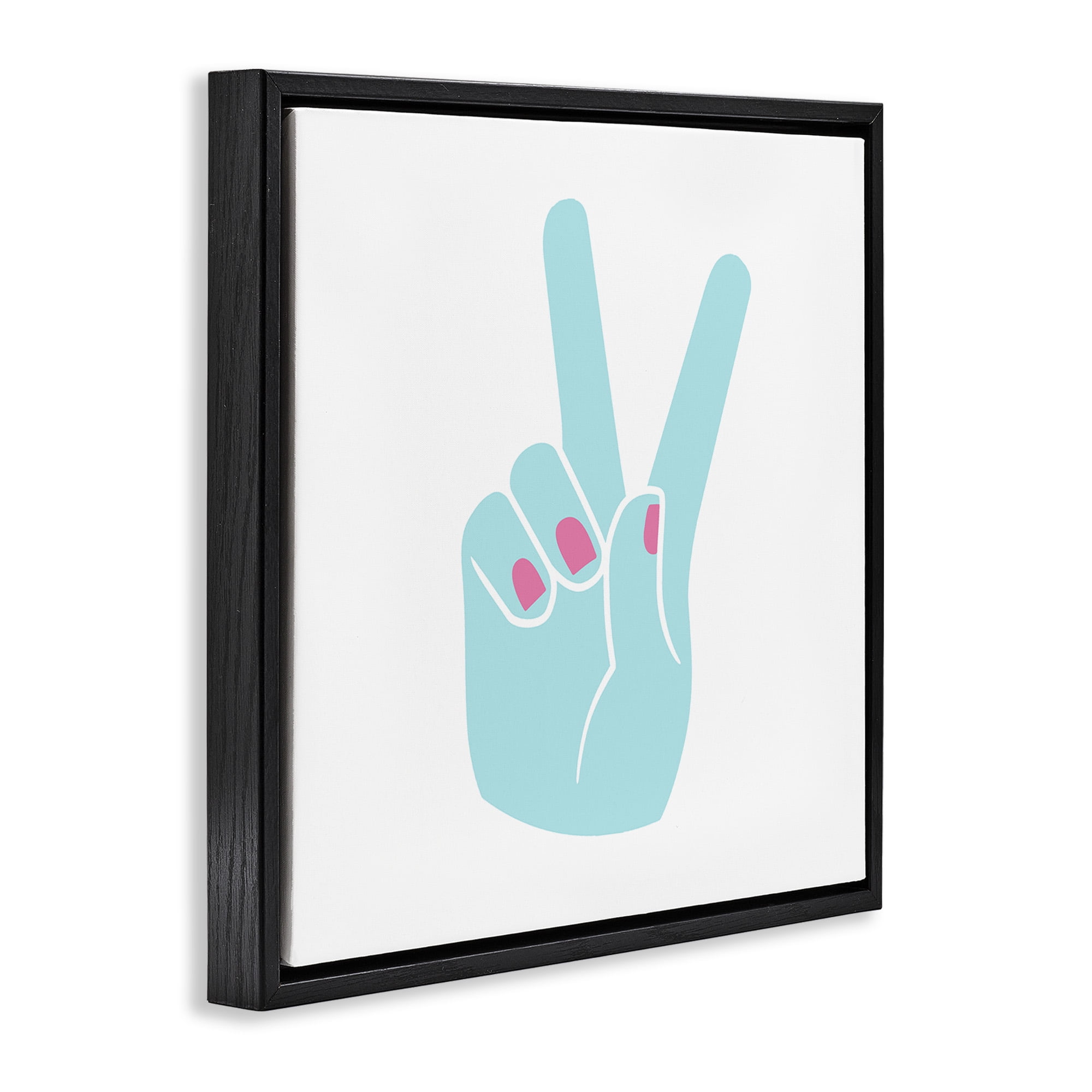 Stupell Industries Peace Hand with Nail Polish Art for Kids Painting Black Floater Framed Canvas Art Print Wall Art, 18 x 18