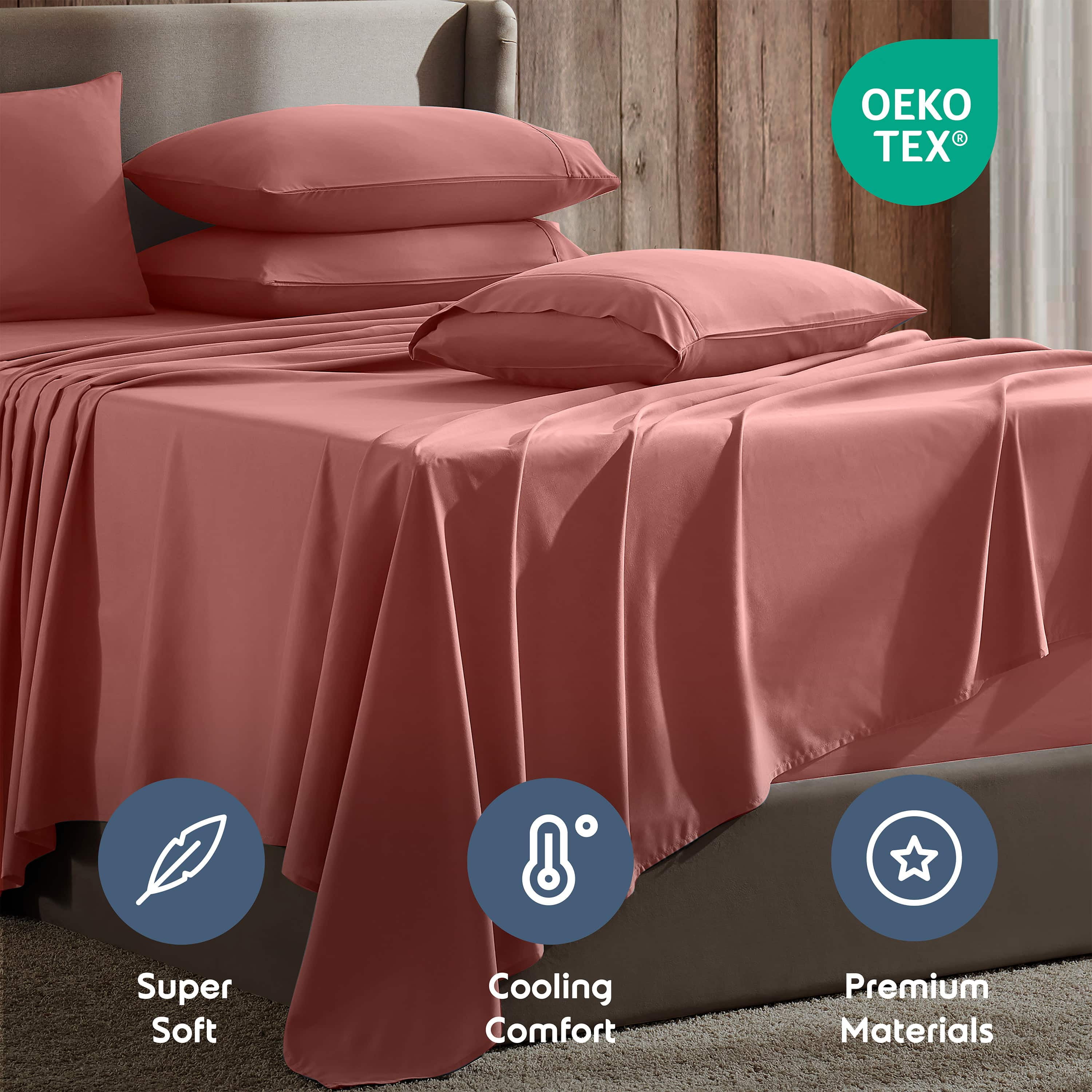 LammaLoe Extra Deep Pocket King Sheets set, Fits 18"-24" Mattress, 6 Piece Soft Microfiber Bed Sheet Sets, Pink Clay