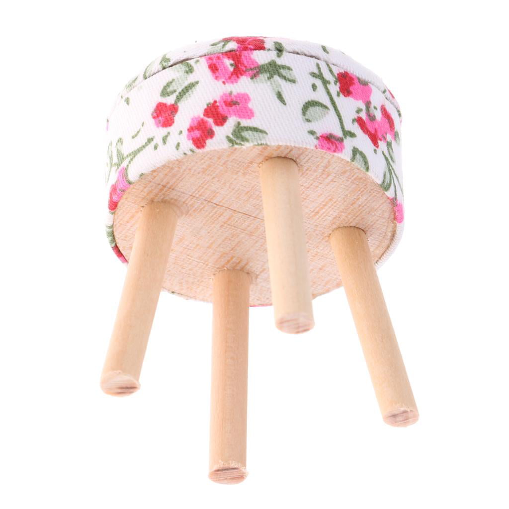 1:12 Dollhouse Miniature Furniture Wooden Bar Stool Elegant Flower Print Chair ♫ 