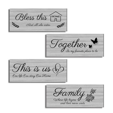 Fibevon 4 Pieces Wooden Hanging Sign Rustic Retro Wall Art Decor Home Decoration 10*4 Inches(Grey)