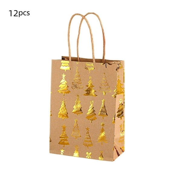 Christmas Snowflake Tote Gift Bag – 12pcs Kraft Paper Holiday Packaging, Reusable Gift Bags for Party, Home & Gift Wrapping