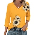 thumbnail image 1 of Ounisa T-Shirts à Manches 3/4 pour Femmes Col en V Manches Raglan Chandail Imprimé Décontracté Tendance Printemps Été Mode Hauts P-2TG, 1 of 6