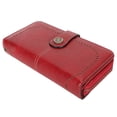 thumbnail image 4 of Cartera de cuero con bloqueo RFID Cartera de mujer con doble botón a presión de gran capacidad con correa para muñeca extraíble Rojo vino, 4 of 12