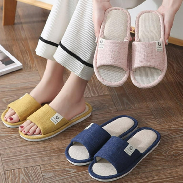 Womens/Mens Open Toe House Slippers Arch Support Lightweight Linen Slippers,  Cotton and Linen Casual Indoor Outdoor Open-Toe Shoes