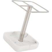 HarmonyBliss Rustproof Stainless Steel Toothbrush Holder 3 Slots Space Saving Toothpaste Stand Organizer for Bathroom Use 304 Stainless Steel Build (Silver)