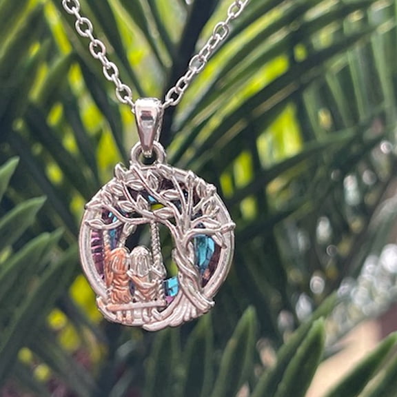Fruilibee Tree of Life Always My Sister Forever with Blue Crystal Pendant Necklace, Alloy