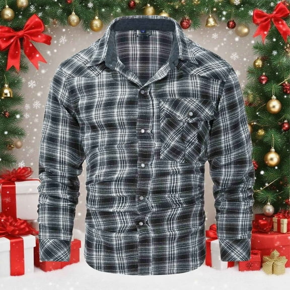 Xuniizn Flannel Shirt for Men, Big & Tall Lapel Long Sleeve Vintage Buttons Down Plaid Shirt, Western Cowboy Pearl Snap Shirts