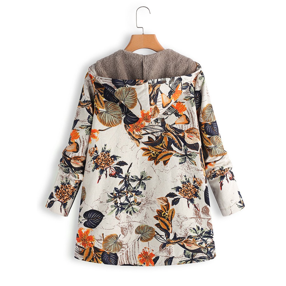 floral print hooded long sleeve pockets vintage coat