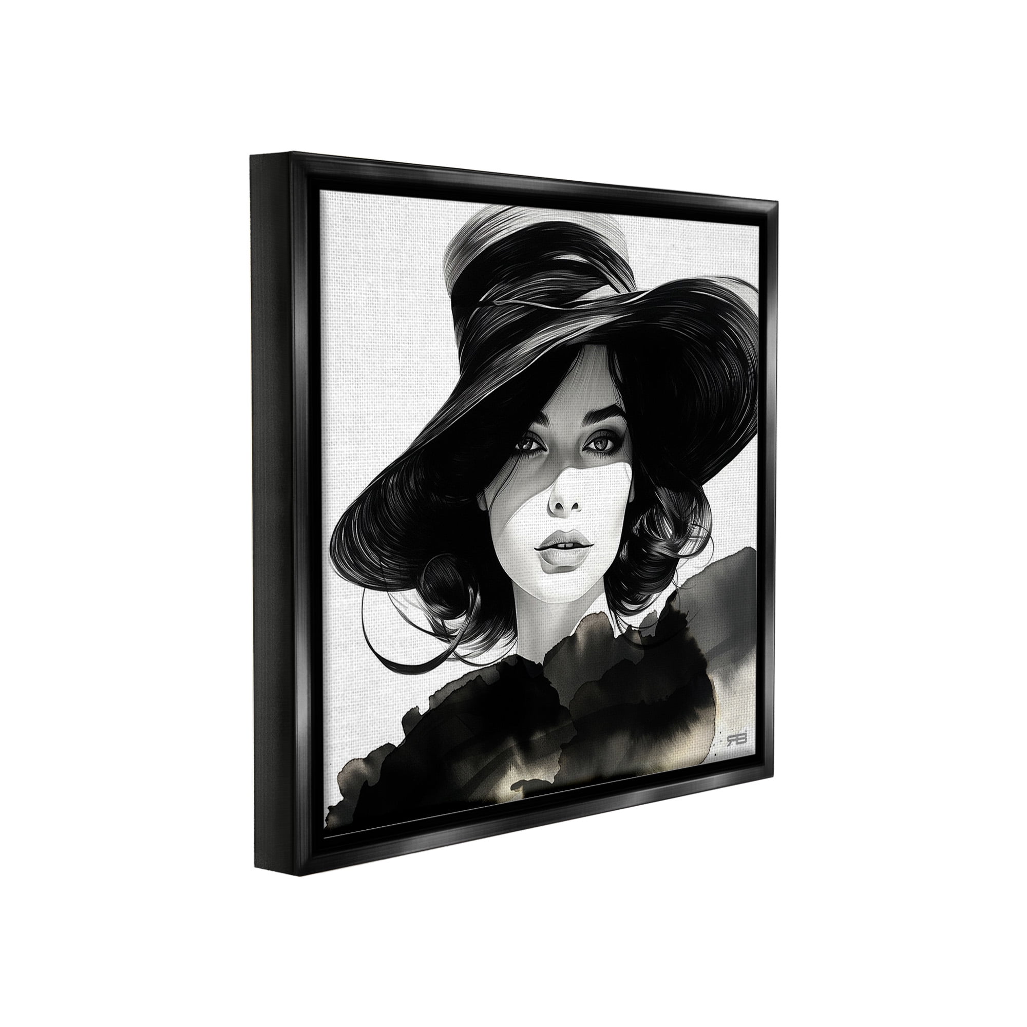 Stupell Industries Stylish Fashionista Gaze Beauty & Fashion Painting Black Floater Framed Canvas Art Print Wall Art, 18 x 18
