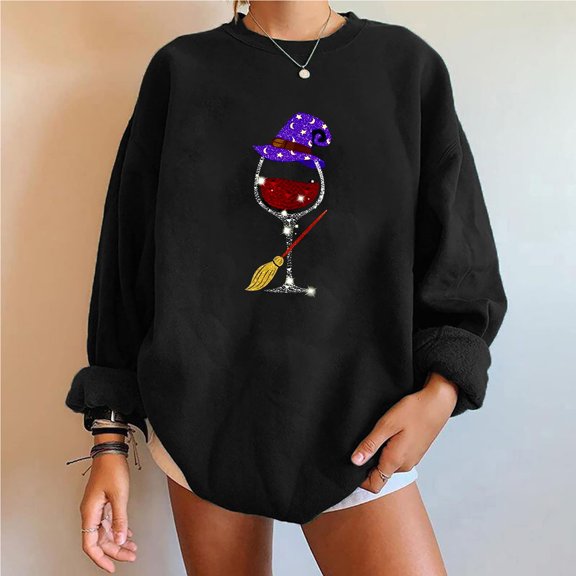 AOOCHASLIY Tops Women Classic Print Crewneck Long Sleeve Loose Sweatshirt Tops