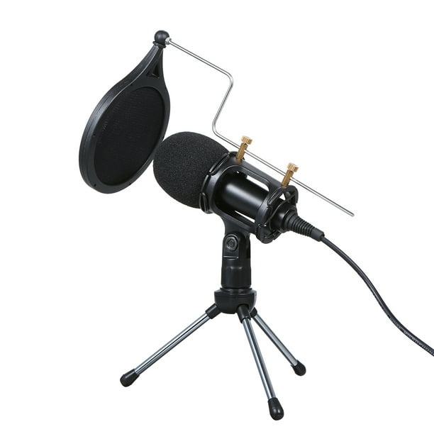 Microphone à condensateur filaire Audio 3.5mm Studio Mic Enregistrement  vocal KTV Karaoké Mic avec support pour téléphone PC 