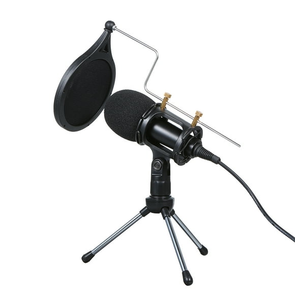 Microphone à Condensateur Filaire Audio 3.5mm Studio Micro Enregistrement Vocal KTV Karaoké Micro avec Support pour Téléphone PC